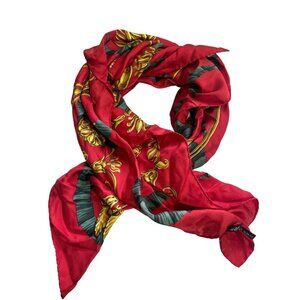 Daks Red Italian Silk Scarf With Gold Baroque Print